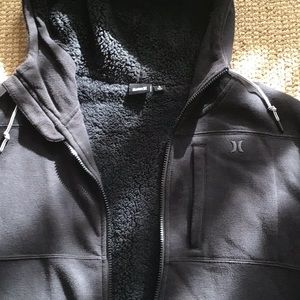 Sherpa Fleece Lined Black Hurley Hoodie Jacket